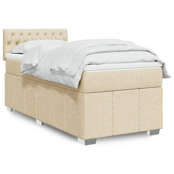 vidaXL Boxspringbett mit Matratze Creme 90x200 cm Stoff