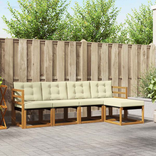 vidaXL Outdoor-Sofagarnitur mit Kissen 5 pcs Natur und Creme