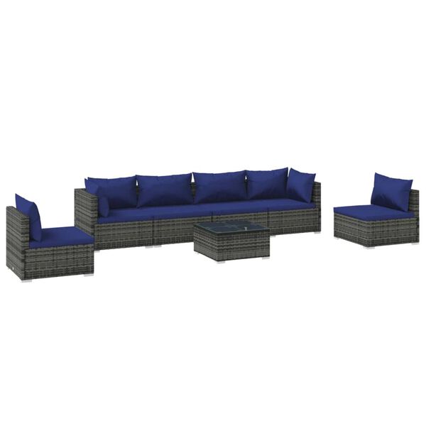 vidaXL 7-tlg. Garten-Lounge-Set mit Kissen Poly Rattan Grau