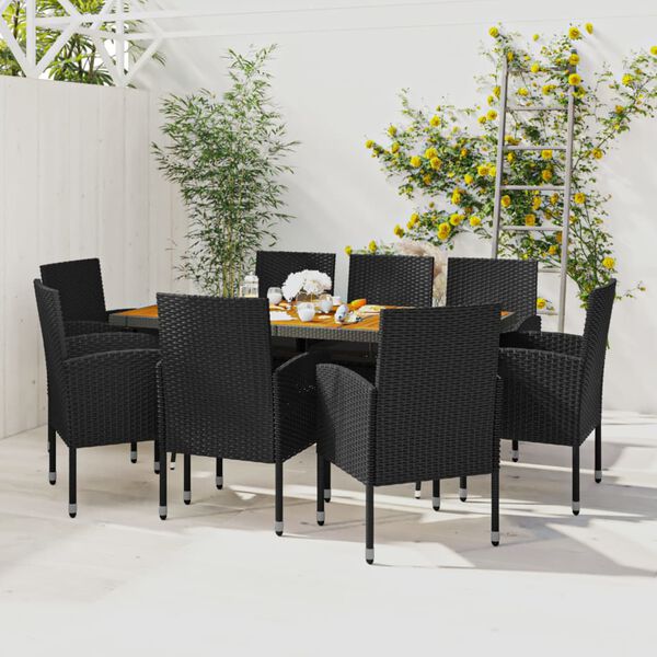 vidaXL 9-tlg. Garten-Essgruppe Poly Rattan Schwarz