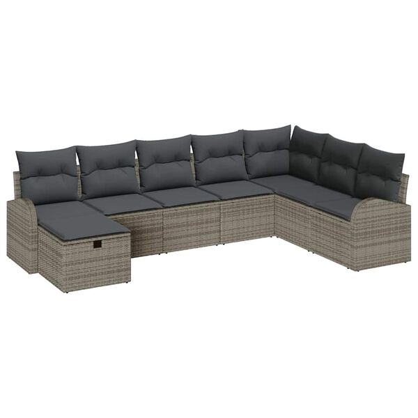 vidaXL Sofa Set mit Kissen mit Speicher Grau Poly-Rattan