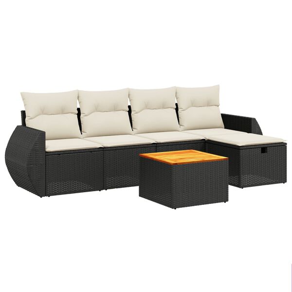 vidaXL 6-tlg. Garten-Sofagarnitur mit Kissen Schwarz Poly Rattan