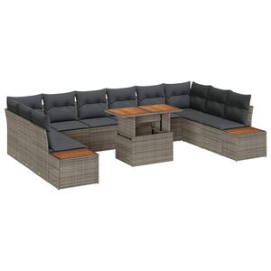 vidaXL Garten-Sofa-Set mit Speicher 11 pcs Grau Poly Rattan