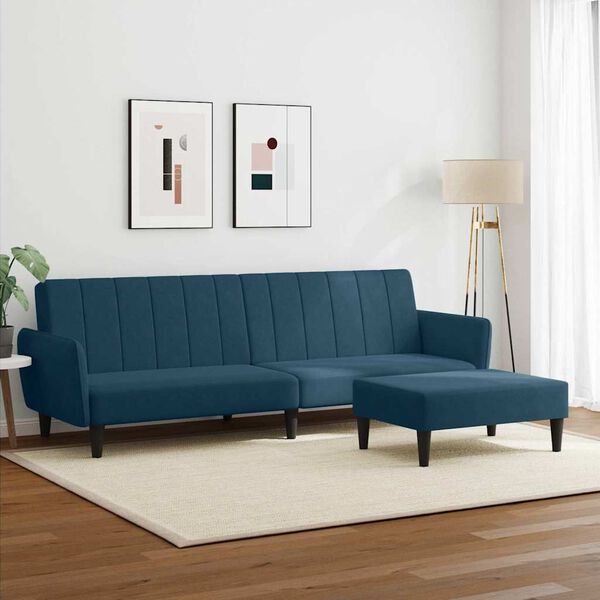 vidaXL Schlafsofa 2-Sitzer mit Fu&szlig;hocker Blau Samt