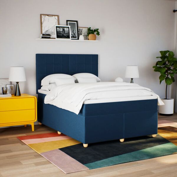 vidaXL Boxspringbett mit Matratze Blau 160x200 cm Stoff