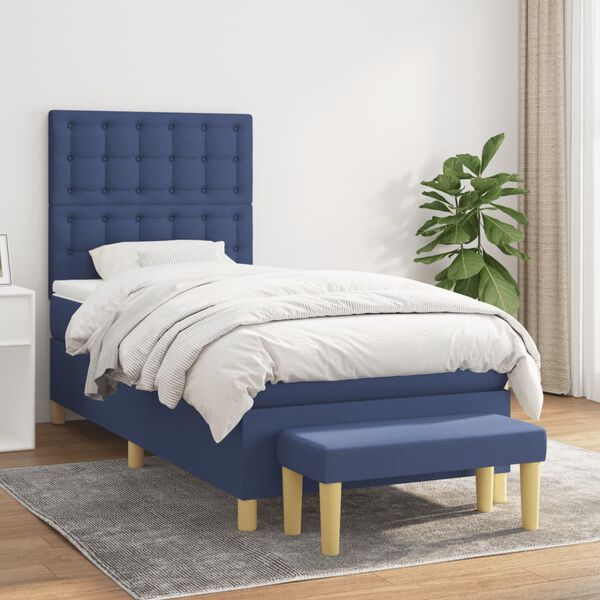 vidaXL Boxspringbett mit Matratze Blau 90x200 cm Stoff