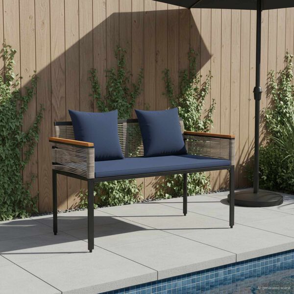 vidaXL Bank Outdoor Grau und Marineblau 117 x 54 x 74,5 cm Poly-Rattan