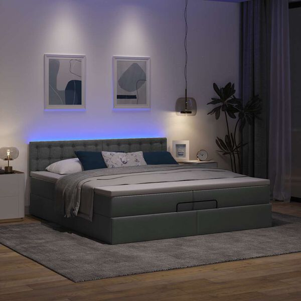vidaXL Ottoman-Bett mit Matratzen & LEDs Dunkelgrau 200x200 cm Stoff