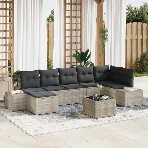 vidaXL Gartensofa-set mit Kissen 8 pcs Hellgrau Poly-Rattan