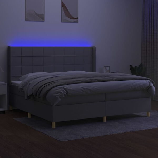 vidaXL Boxspringbett mit Matratze & LED Hellgrau 200x200 cm Stoff