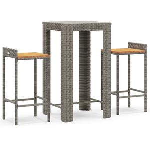 vidaXL 3-tlg. Gartenbar-Set Grau Poly Rattan & Massivholz Akazie