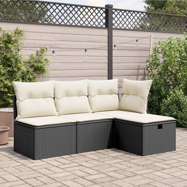 vidaXL Gartenhocker mit Kissen Schwarz 55x55x37 cm Poly Rattan