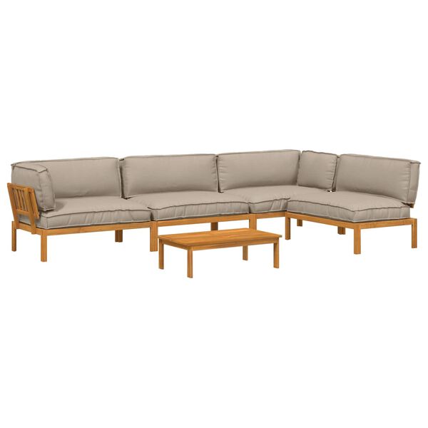 vidaXL Sofa Set mit Kissen Uni 5 pcs Taupe Massivholz Akazie