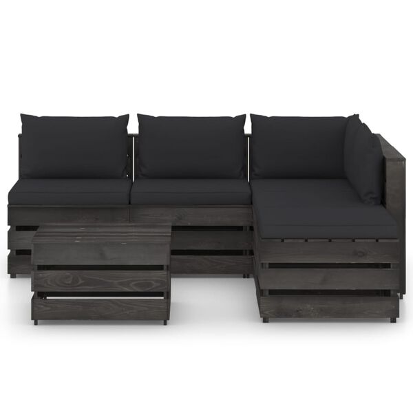 vidaXL 6-tlg. Garten-Lounge-Set mit Kissen Grau Impr&auml;gniertes Holz