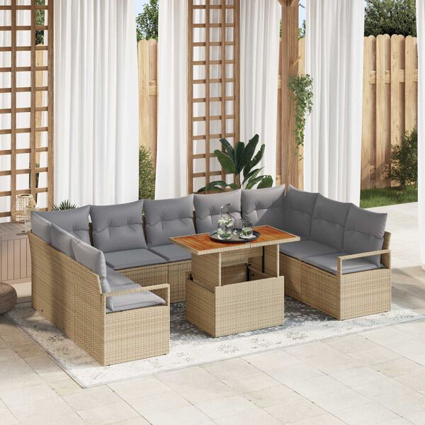 vidaXL Garten-Sofa-Set mit Speicher 10 pcs Beige Poly Rattan