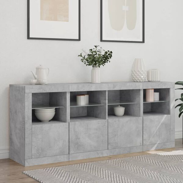 vidaXL Sideboard mit LED-Leuchten Betongrau 163x37x67 cm