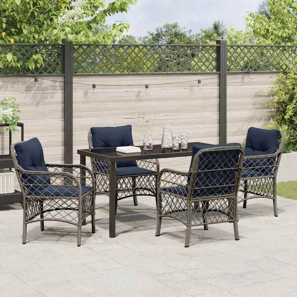 vidaXL Garten Essgruppe mit Kissen 5 pcs Grau und Schwarz Rattan