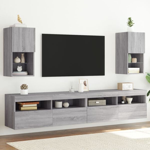 vidaXL TV-Schr&auml;nke mit LED-Leuchten 2 Stk. Grau Sonoma 30,5x30x60 cm