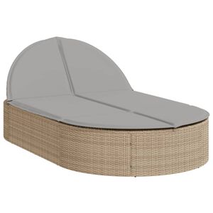 vidaXL Doppel-Sonnenliege mit Auflagen Beige Poly Rattan