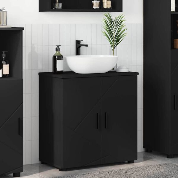 vidaXL Badezimmerschrank mit Speicher mit T&uuml;r Schwarz 61 x 35 x 64 cm