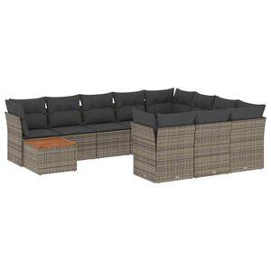 vidaXL 11-tlg. Garten-Sofagarnitur mit Kissen Grau Poly Rattan