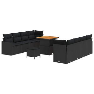 vidaXL Gartensofa-set mit Kissen 12 pcs Schwarz Poly-Rattan