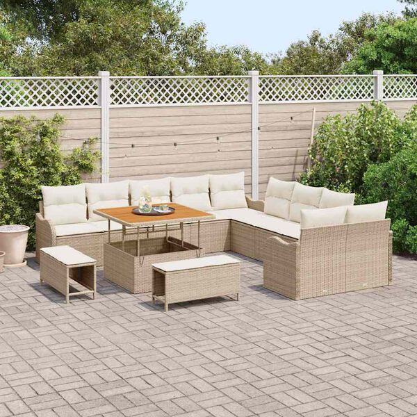 vidaXL Garten-Sofa-Set mit Kissen mit Speicher 13 pcs Beige und Creme