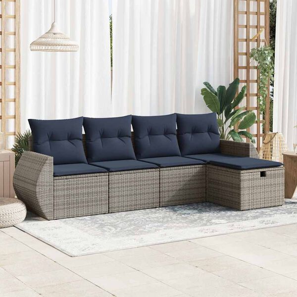 vidaXL 5-tlg. Garten-Sofagarnitur mit Kissen Grau Poly Rattan