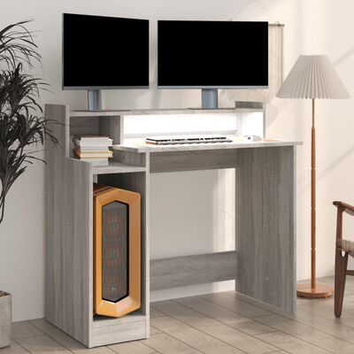 vidaXL Schreibtisch mit LEDs Grau Sonoma 97x45x90 cm Holzwerkstoff