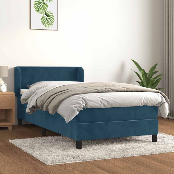 vidaXL Boxspringbett mit Matratze Dunkelblau 90x190 cm Samt