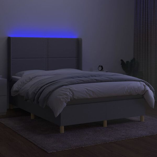 vidaXL Boxspringbett mit Matratze & LED Hellgrau 140x200 cm Stoff