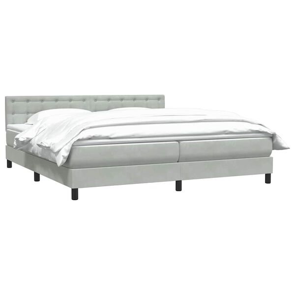 vidaXL Boxspringbett mit Matratze Hellgrau 180x210 cm Samt