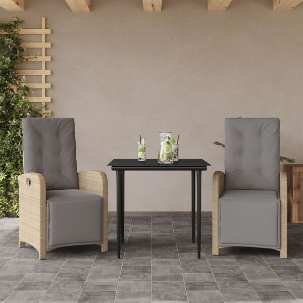 vidaXL 5-tlg. Garten-Essgruppe mit Kissen Beige Poly Rattan