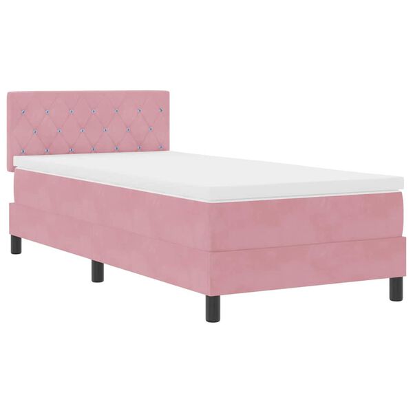 vidaXL LED Boxspringbett mit Matratze mit LED Rosa 90 x 190 cm Samt