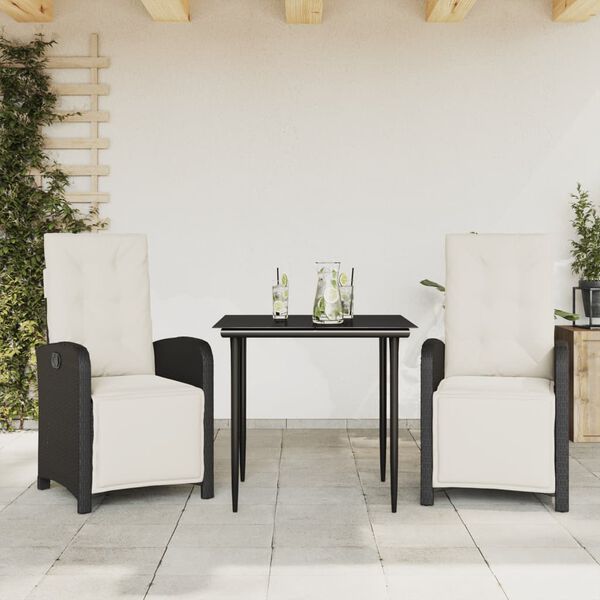 vidaXL 3-tlg. Bistro-Set mit Kissen Schwarz Poly Rattan