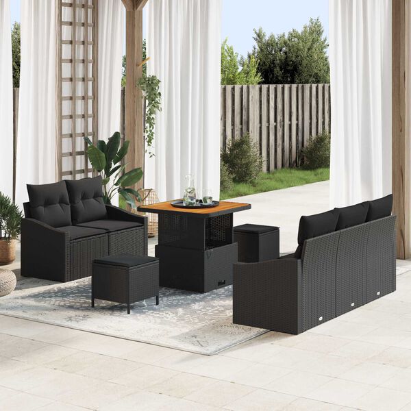 vidaXL Garten-Sofa-Set mit Kissen 8 pcs Schwarz Poly Rattan