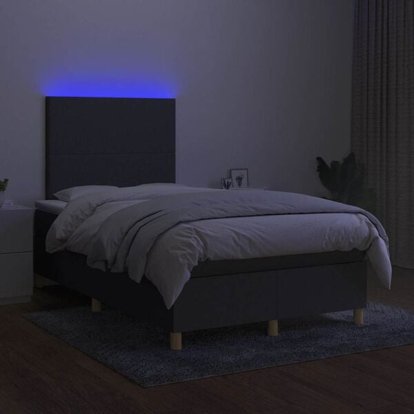 vidaXL Boxspringbett mit Matratze & LED Dunkelgrau 120x190 cm Stoff