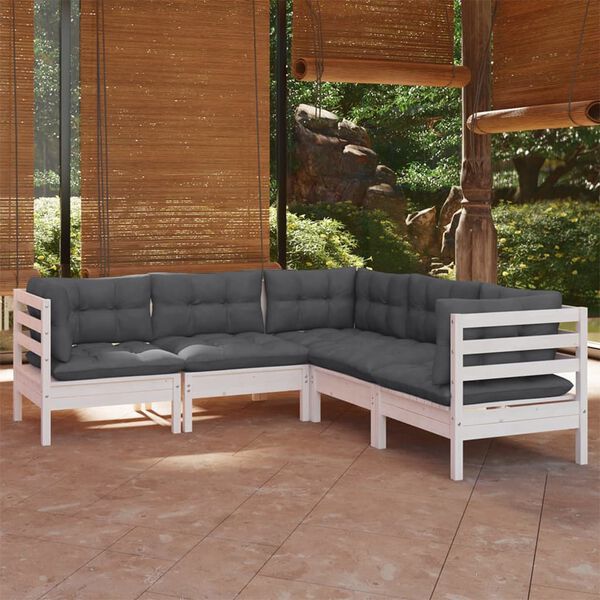 vidaXL 5-tlg. Garten-Lounge-Set mit Kissen Wei&szlig; Kiefer Massivholz