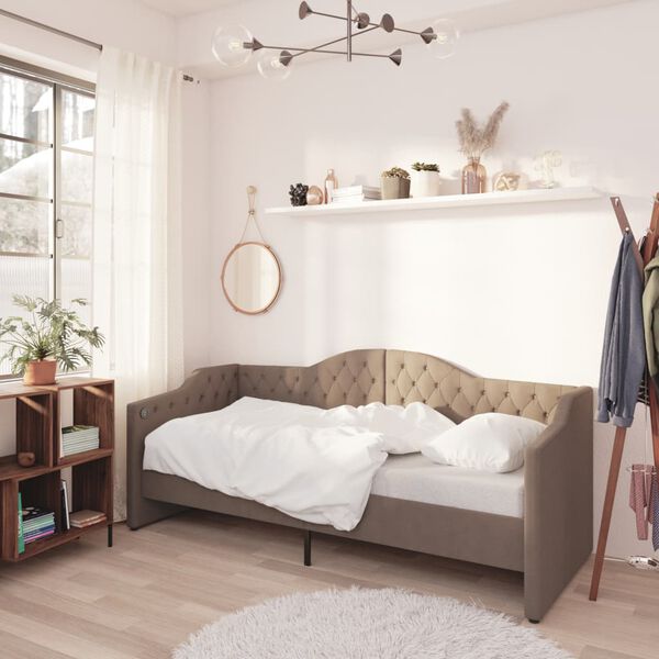 vidaXL Tagesbett mit Matratze USB Taupe Stoff 90x200 cm