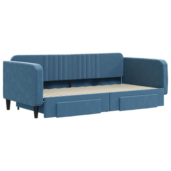vidaXL Tagesbett Ausziehbar mit Schubladen Blau 100x200 cm Samt