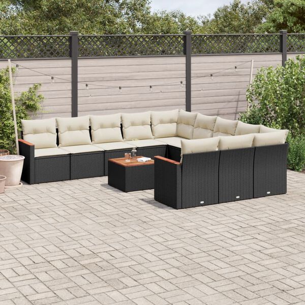 vidaXL 12-tlg. Garten-Sofagarnitur mit Kissen Schwarz Poly Rattan