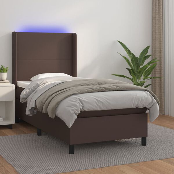 vidaXL Boxspringbett mit Matratze & LED Braun 90x200 cm Kunstleder