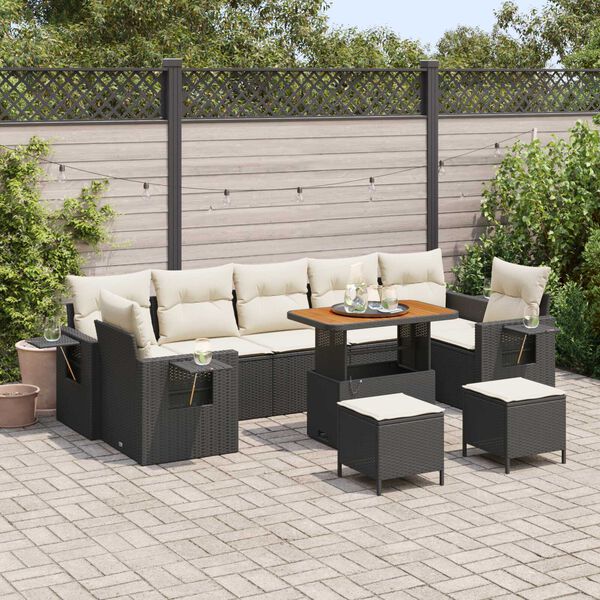 vidaXL Gartensofa-set mit Kissen 13 pcs Schwarz und Creme Poly-Rattan