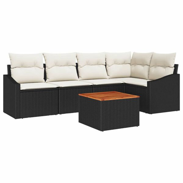 vidaXL Gartensofa-set mit Kissen 6 pcs Schwarz Poly-Rattan