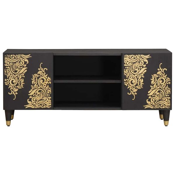 vidaXL TV-Schränk mit Regal Schwarz 105 x 33 x 46 cm Massivholz Mango