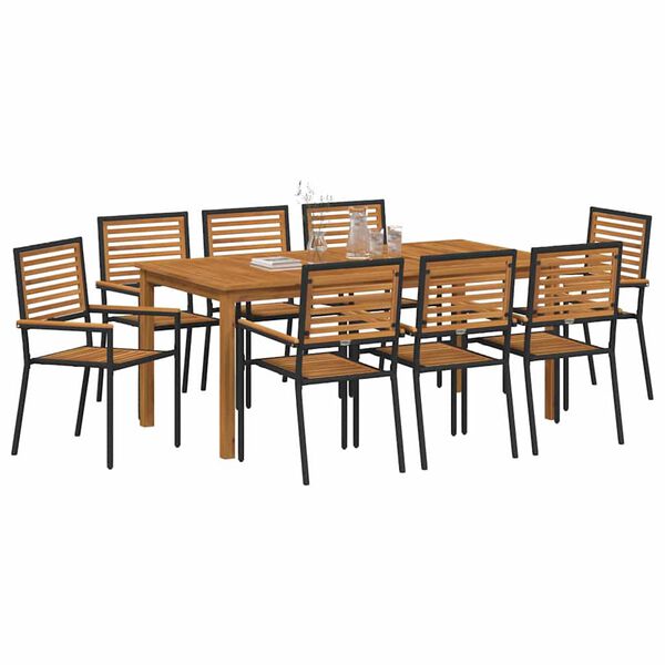 vidaXL Garten Essgruppe 9 pcs Schwarz Poly Rattan