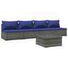 vidaXL 5-tlg. Garten-Lounge-Set mit Kissen Poly Rattan Grau