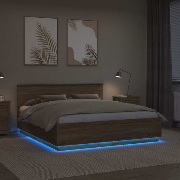 vidaXL Bettrahmen mit Kopfteil Sonoma-Eiche 200 x 200 cm Holzwerkstoff