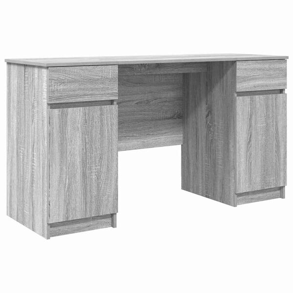 vidaXL Schreibtisch mit T&uuml;r Grau Sonoma 140 x 49 x 76 cm Holzwerkstoff