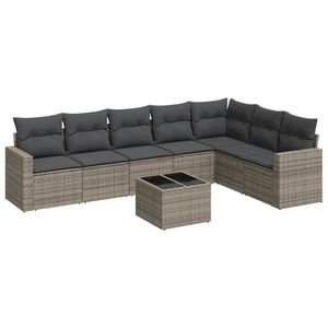 vidaXL 8-tlg. Garten-Sofagarnitur mit Kissen Grau Poly Rattan